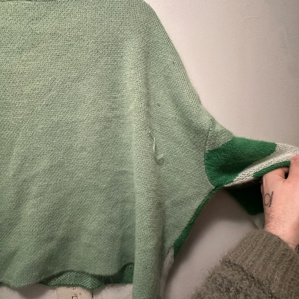 Divided Green and White Butterfly Sweater - Picture 9 of 10